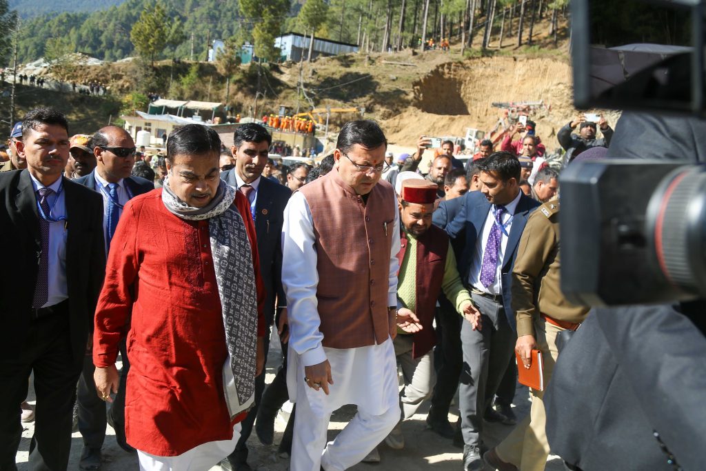 Union Minister Gadkari and Uttarakhand CM Dhami at site of collapse | Suraj Singh Bisht | ThePrint